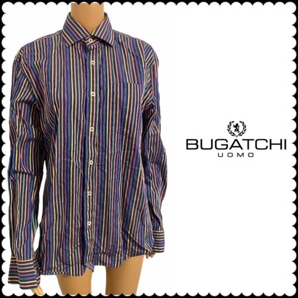 Bugatchi Shaped Fit Dress Shirt Men's Multicolor Long Sleeve Button Up